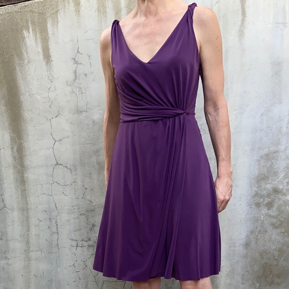 Ann Taylor V neck plum jersey knit lined dress 4
